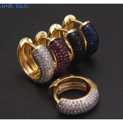 MHS.SUN Luxury Colorful Zircon Earrings Women Fashion Hoop Earrings Elegant AAA CZ Ear Jewelry Charming Design 1Pair