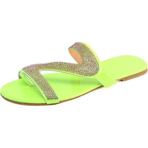 35-43 Yards Plus Size Womens Shoes 2021 Flat Sandals and Slippers Korean Comfortable Joker Fashion Rhinestone Online Celebrity