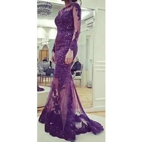 Robe de soiree 2018 Mermaid High Neck Long Sleeves Beading Tulle Evening gown Appliqued Formal mother of the bride dresses