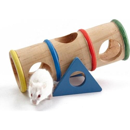 1PC Rainbow Color Wood Hamster Seesaw Tube Tunnel Cage House Small Pet Toy for Rat Mouse Hamsters Creative Gift