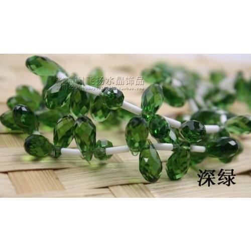 100pcs 6mm x 12mm deep green Quartz Faceted Crystal Glass Teardrop Beads Briolette Crystal Jewelry Loose Beads DIY free shipping