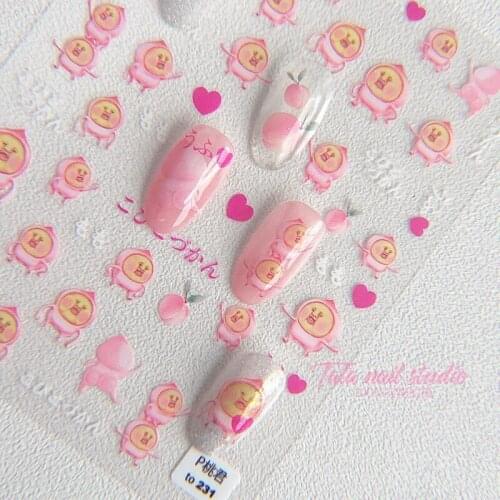 2021 Cartoon Cute Peach Pattern Pink 5D Nail Art Stickers Thin Transparent Adhesive Nail Decal Pink Series Manicure Accessories