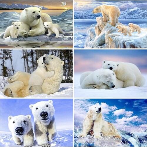 5D Diamond Painting Animal Polar Bear Moon Full Round/Square Drill Diamond Embroidery Cross Stitch Mosaic Art Home Decor Gift