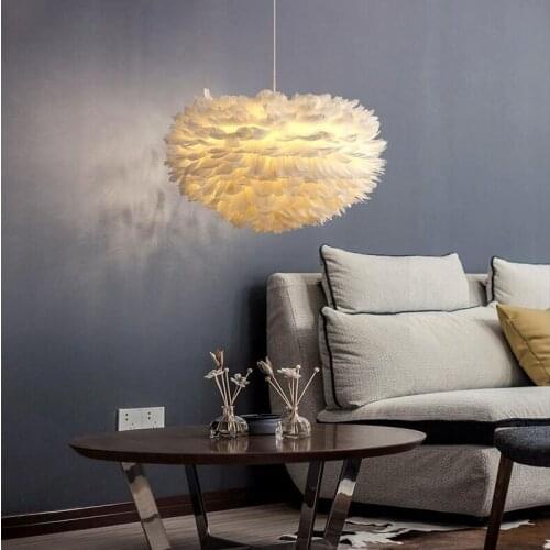 AC220V creative personality led bedroom lamp 4 12W LED lamp white feather chandelier modern minimalist warm romantic bar chandel