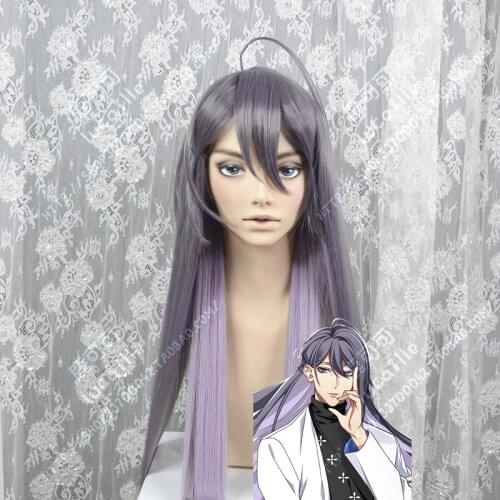 Anime Hypnosismic Division Battle of Rap DRB Cosplay JAKURAI JINGUJI Sick-DOC Purple Gray Long Straight Synthetic Hair + Wig Cap
