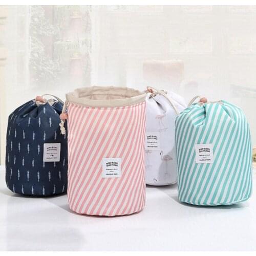 Oxford Cloth Travel Storage Bag Floral Cylinder Makeup Bag Drawstring Makeup Brushes Lipstick Jewelry Holders Organizers 2021