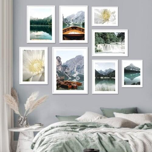 Mountain Lake Waterfall Forest Fog Flower Wall Art Canvas Painting Nordic Posters And Prints Wall Pictures For Living Room Decor
