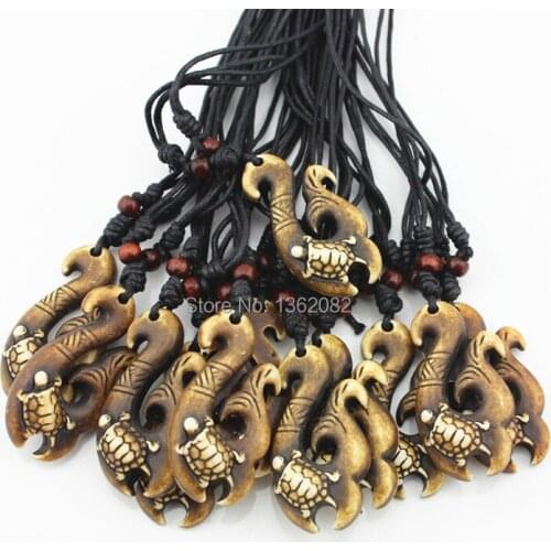 Hot Jewelry Wholesale 12 PCS Hand Carved Hawaiian Surfer Sea Turtles Pendant Necklace Lucky Gift MN363