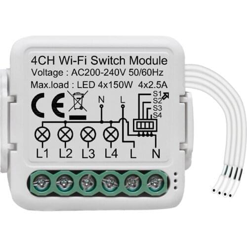 Tuya WiFi Intelligent Switch Module Switch Conversion Module 4 Gang Lighting Switch Module Mobilephone APP Remotes Control