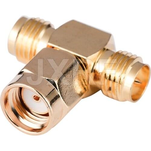 JXRF Coaxial Adapter 2 way Type T RP-SMA Male to Dual RP-SMA Female Connector Splitter Antenna Converter