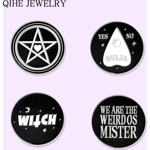 Round Pin Witch OUIJA Weirdos Mister Yes or No Night Star Moon Enamel Lapel Pins Dark Magic Badge Gift For Friends