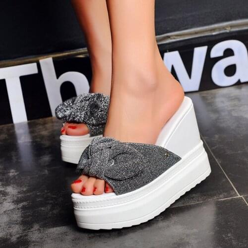 Bow Summer Slippers Wedges Platform Shoes for Girls Women 10cm High Heel Slipper Fashion Platforms Shoes Women New Arrival