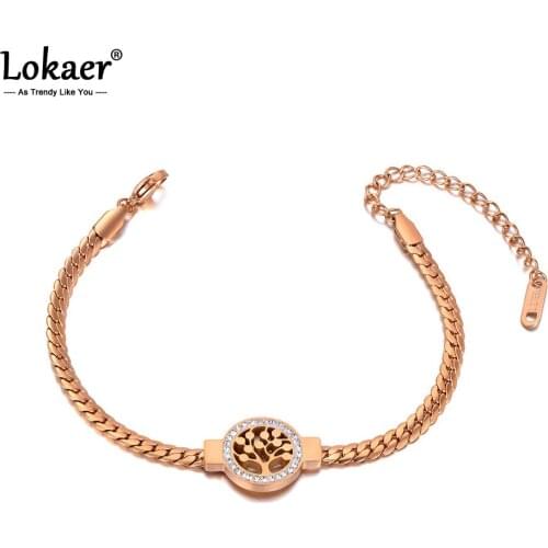 Lokaer Titanium Stainless Steel Crystal Tree Charm Bracelets For Women Trendy Bohemia Beach Link Chain Bracelet Jewelry B20148