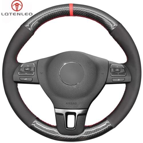 LQTENLEO Black Carbon Fiber Suede Car Steering Wheel Cover For Volkswagen VW Gol Tiguan Passat B7 Passat CC Touran Jetta MK6