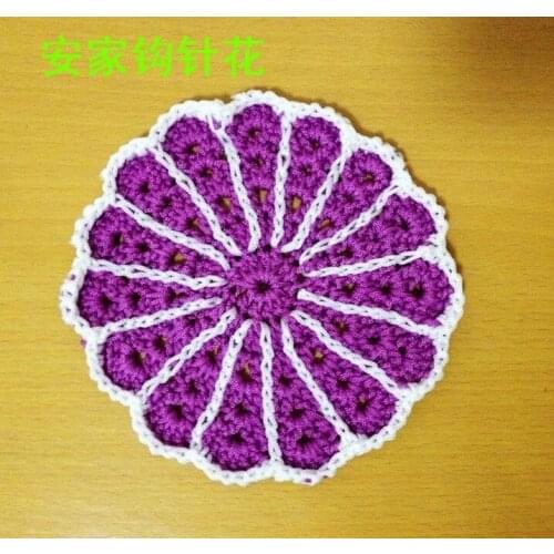 2015 new arrival 6 pic/lot fashion cotton crochet lace doilies for home decor purple flower coaster for wedding cup pads mats