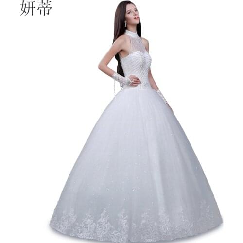 Charming Beading Sequined Halter Neck Ball Gown Wedding Dress 2017 Off The Shoulder Applique Lace Up Sleeveless Bridal Gowns