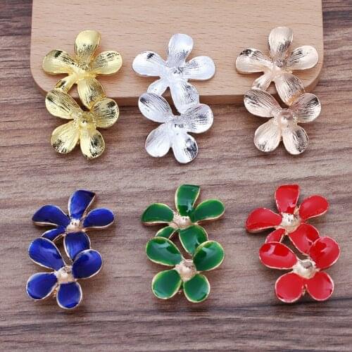 10 PCS 28*43mm Metal Alloy Drops Of Oil Enamel Flowers Pendant Connector DIY Handmade Accessories For Jewelry Making