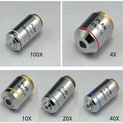 Optical Infinity Plan Biological Microscope Objective Lens 4X 10X 20X 40X 100X RMS Thread for Olympus Microscopes