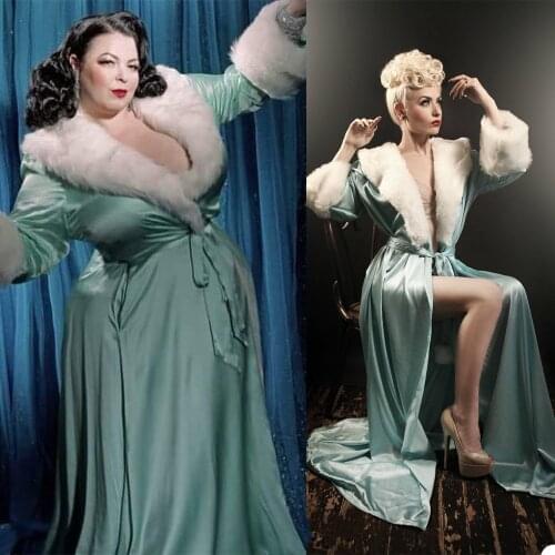 Plus Size Fur Night Robe Long Sleeves Custom Made Sleepwear Party Dress Floor Length Nightgowns Robes
