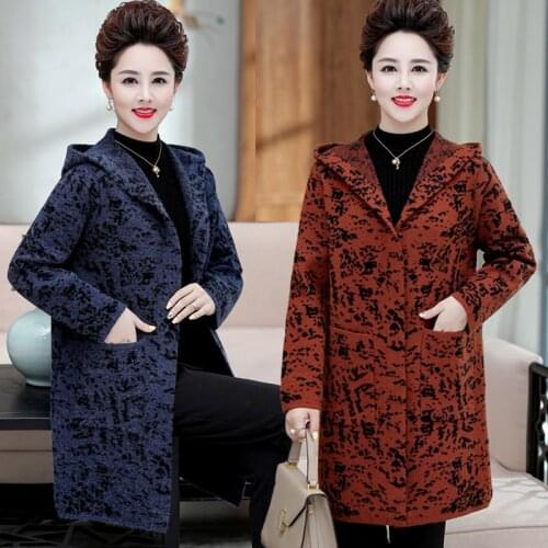 Luxury clothes winter womens cardigans coat hooded cashmere coats large size Middle age clothing Womens coats long Sweater