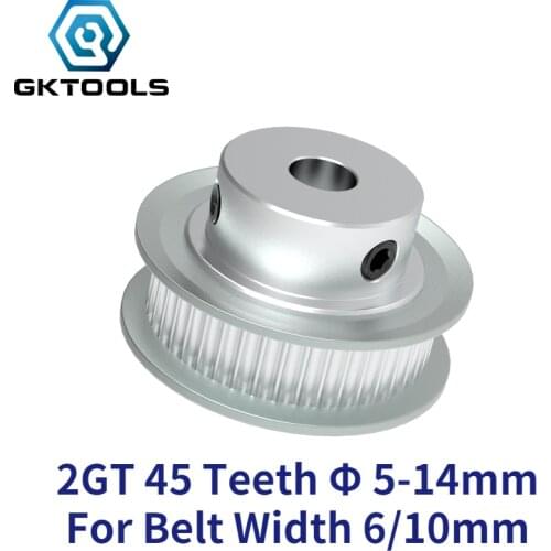 GKTOOLS GT 45 Teeth 2GT Timing Pulley Bore 5/6/6.35/7/8/10/12/14mm for GT2 Open Synchronous belt width 6/10mm gear 45Teeth