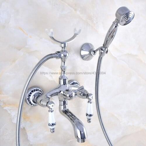Bathtub Faucet Chrome Wall Mounted Rain Shower Faucet Round Handheld 2 Handle Luxury Bathroom Mixer Tap Set Nna750