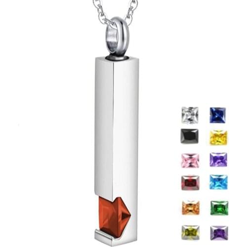 12 Kinds Zircon Birthstone Cremation Jewelry for Ashes Men Women Urn Necklace Stainless Steel Memorial Jewelry