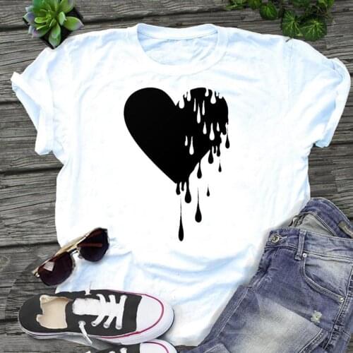 Women 90s Style Love Heart Printing 2021 Graphic Fashion Cartoon Print Kawaii Regular Female Tops Tees Clothes Tshirt T-Shirt