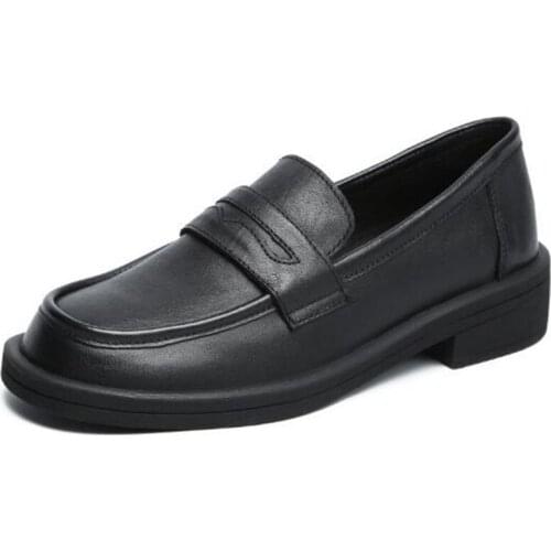 Most popular 100% Natural Full Genuine Leather shoes black shoes women low-heel shoes fashion charm soft bottom casual shoes