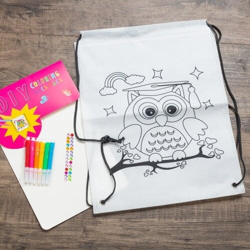 1 Set DIY hand-painted coloring graffiti painted cartoon non-woven bag for Children handmade gift bag toy with tool
