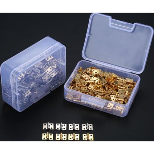 100pcs/box 8*10mm Brass Mini Hinge + Nail+Box Gold/Silver 4 Holes Cabinet Door Luggage Cupboard Decor Jewelry Wood Wine Box