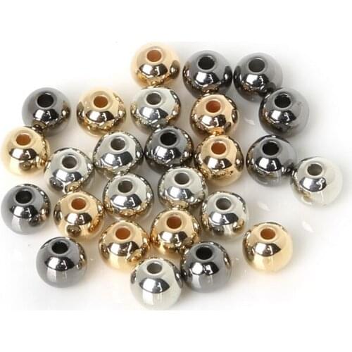 300Pcs 4mm Rhodium Gun-Metal Gold Plated Metal Color Plastic CCB Beads Smooth Ball Spacer Beads Handmade For Jewelry Making DIY