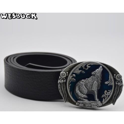 5 PCS MOQ WesBuck Brand Mens Luxury Brand Designer Cowboys Belt Buckle Meatl Wild Wolf Classic Animal Buckles New Year Gifts