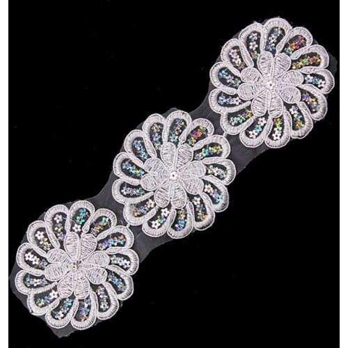 5yards Shiny Sequin Lace Embroidery Trim White Bridal Venise Lace Ribbon Cord Motif Applique Trimming Sewing Accessories T1659