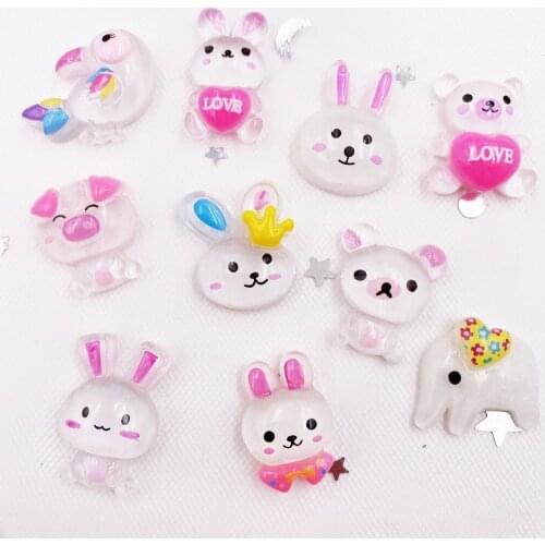 20Pcs Resin Glitter Colorful Kawaii Animals Collection Flatback Rhinestone Figurine DIY Scrapbook Home Craft Supplies SH25