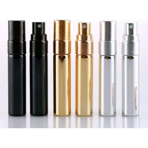 Black Gold Silver UV Coated Glass Spray Bottle 5ML 5CC Portable Cosmetics Perfume Spray Bottle Empty Parfum Atomizer, 50pcs/Lot