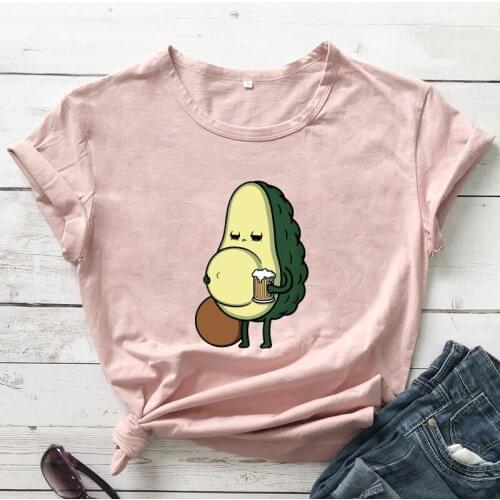 Beer Avocado Colored T-shirt Cute Vegetarian Gift Tshirt Funny Women Graphic Vegan Drinking Tops Tees