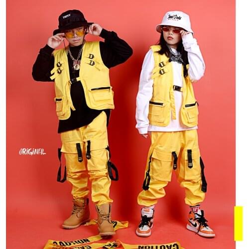 ChildrenS Jazz Dance Costumes Boys Street Dance Set Hip Hop Clothing For Girls Hiphop Pocket Set Ballroom Stage Outfits DQS306