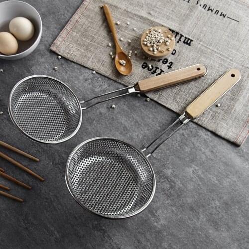 1 pcs wooden handle stainless steel colander strainer noodle cooking spatula pasta oil spoon strainer kitchen tool