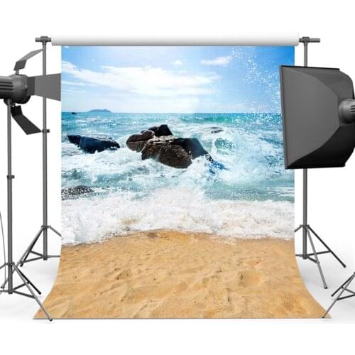 Mehofoto Summer Sea Wave Backdrop Blue Sky Sandy Beach Photography Background for Photo Studio S-2696