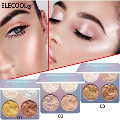 ELECOOL 4 Color Face Highlighter Palette Bronzer Contouring Highlight Powder Makeup Face Shimmer Shine High Lighter Maquillaje