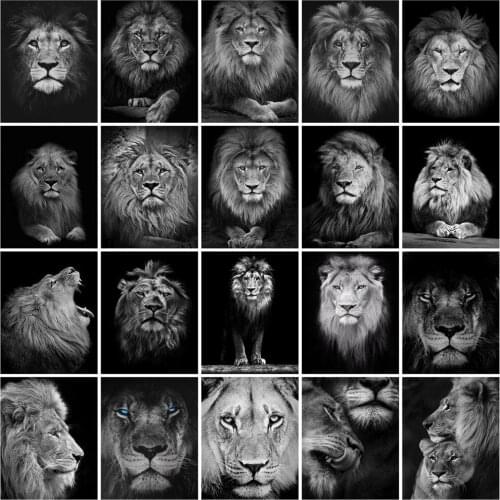 Huacan 5D Diamond Embroidery Kits Cross Stitch Lion Black And White Diamond Painting Full Square Rhinestones Mosaic Animal New