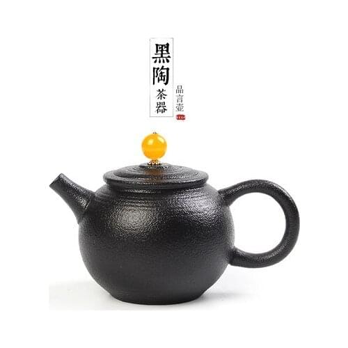 Creative Pottery Teapot Japanese Black Zen Scrub Particle Kung Fu Tea Set Teaware Agate Top Bead Large Single Pot