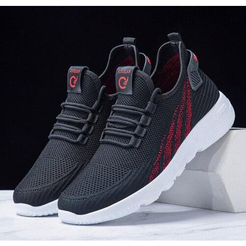 Flying woven sports shoes mesh casual shoes lace-up mens shoes breathable casual light walking sneakers
