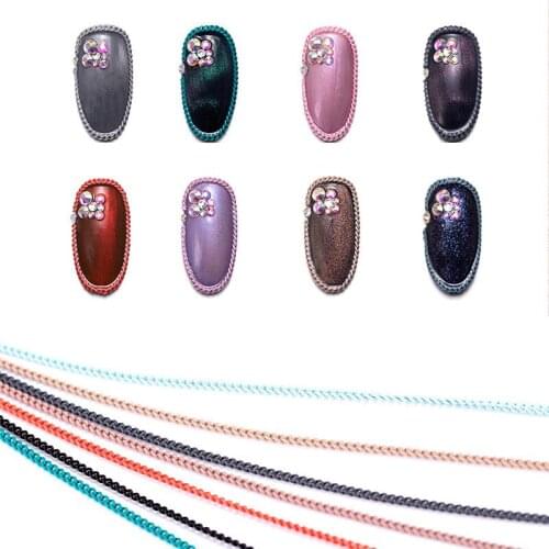 Makartt Nail Art Chain 12 Colors Delicate Nail 50cm Rock Punk Ultra Fine Zipper Nail 3D Ornaments Chain Manicure Decorations