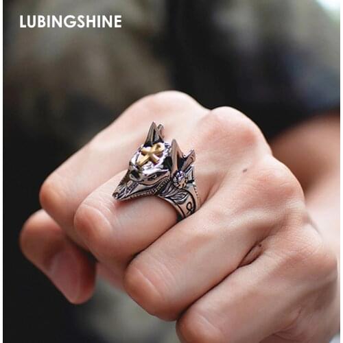 Fashion Punk Anubis Beast Cross Stainless Steel Ring For Men Women Gold Color Ankh Cross Design Animal Finger Ring Jewelry