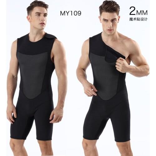 Men 2mm sleeveless one-piece vest Neoprene Diving Wetsuit surfing Swimsuit Warm Wetsuits Vest Shoulder fast paste design