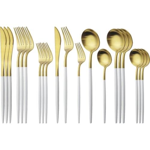 Matte White Gold Cutlery Set 4Set/20Pcs Knife Dessert Fork Spoon Dinnerware Set Stainless Steel Tableware Set Kitchen Dinner Set