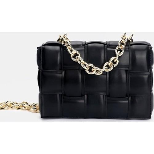 2021 New Fashion Leather All-match Metal Thick Chain Handbag Soft Leather Crossbody Woven Small Square Bag Luxury Brand Handbags