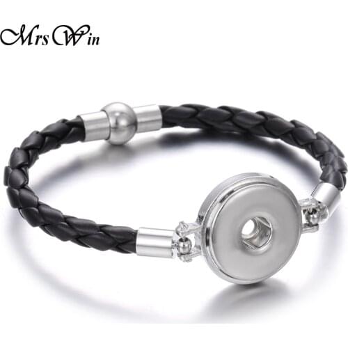 New Leather Snap Button Bracelet Fit 20mm 18mm Snap Buttons Jewelrey Bracelets Handmade Braided Leather Wrap Bracelet